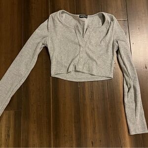 Grey button cropped long sleeve